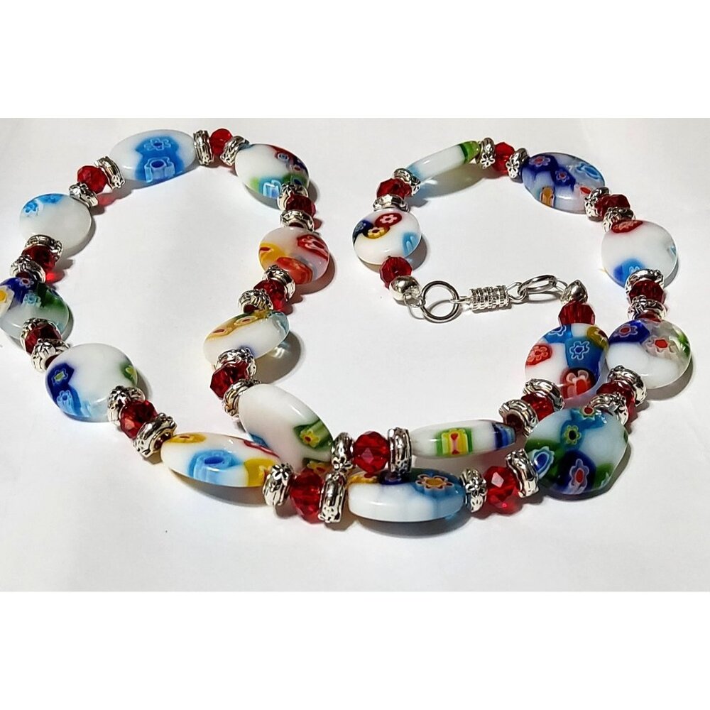 Handcrafted Millefiori Style Beaded Necklace With Vibrant Multicolor Glass Beads